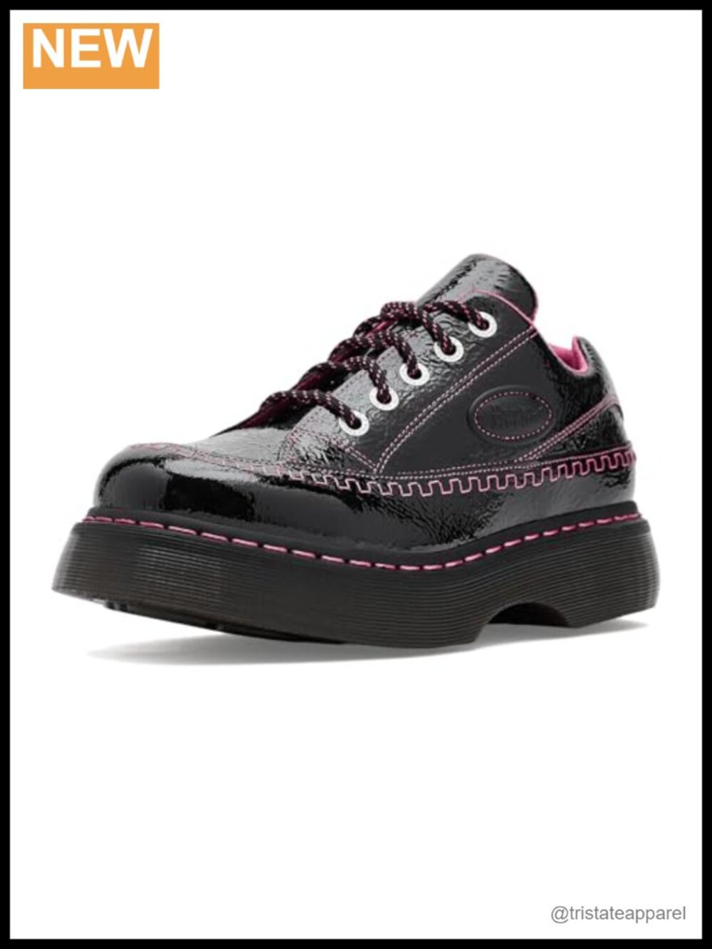 Dr. Martens Buzz 5i Distressed Patent Leather Platform Oxford Lace Up Shoes